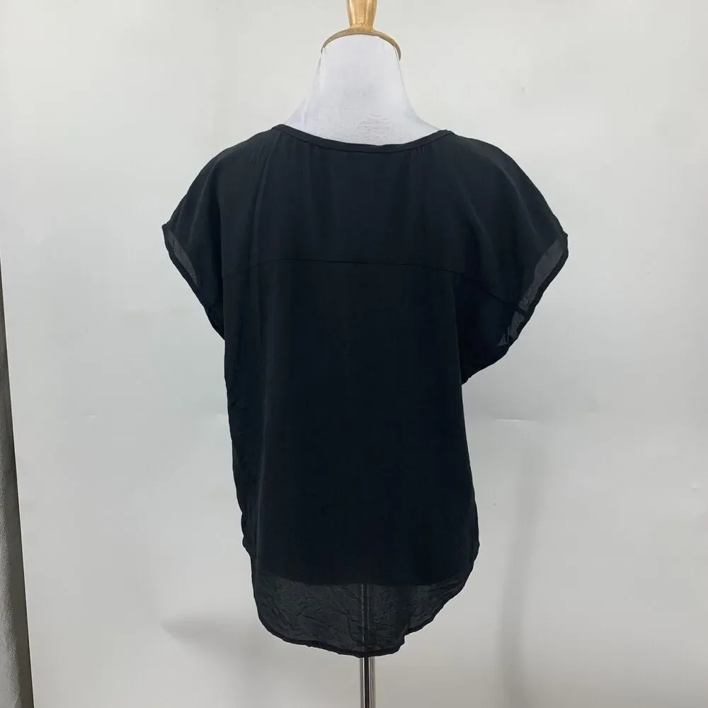 Joie Silk Blouse Womens XS Extra Small Black Cap Sleeve Scoop Neck Lined Shirt